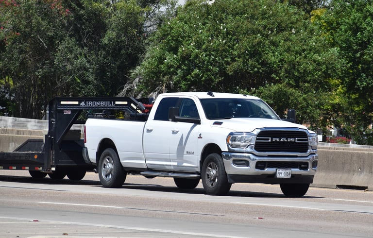 Ram cruising with a haul on I-45 in Houston, Texas