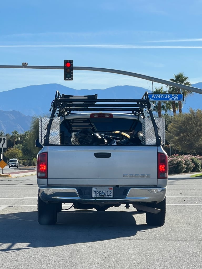Dodge Ram truck at a stop light in La Quinta, CA