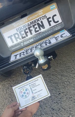 Trailer hitch ball with Treffen FC equipment license plate and wiring diagram documentation